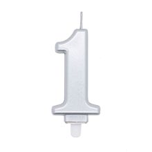 Zahlenkerze Silber 1