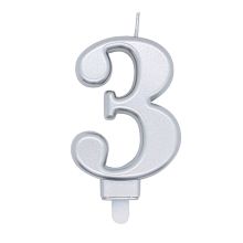 Zahlenkerze Silber 3
