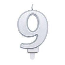 Zahlenkerze Silber 9