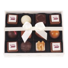 12er Box mit Logo-Pralinés Fotodruck
