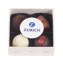 4er Praliné-Box mit Logo-Kleber